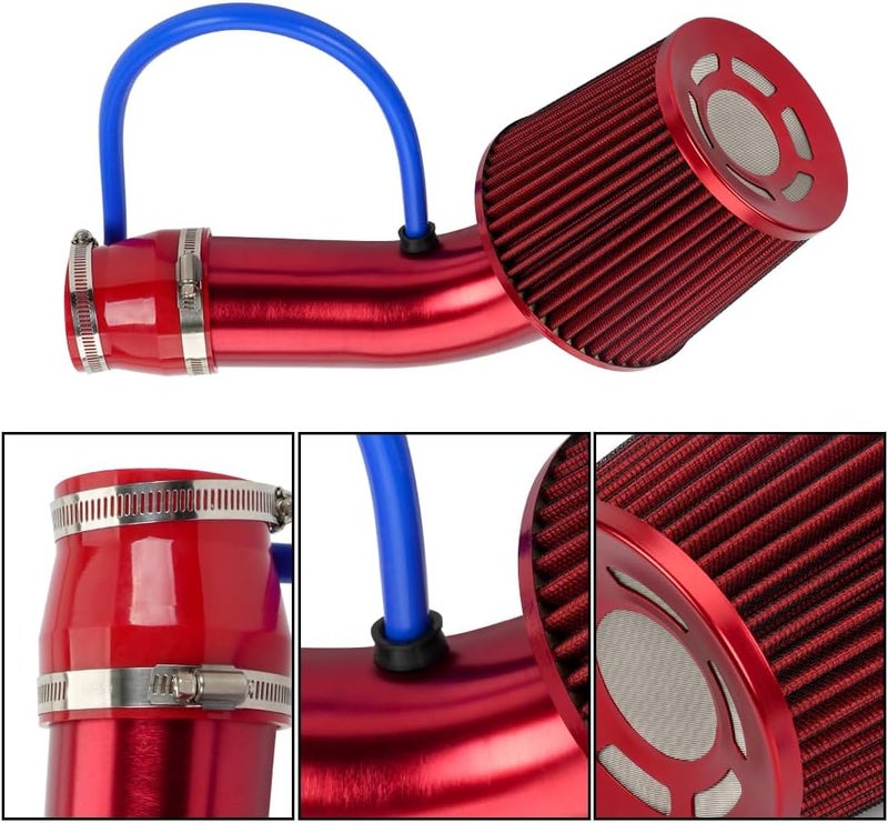 BARTOO 3'' Cold Air Intake Kit Aluminum Automotive Cold Air Intake Pipe Filter Induction Flow Hose Pipe Kit, Red - Image 5